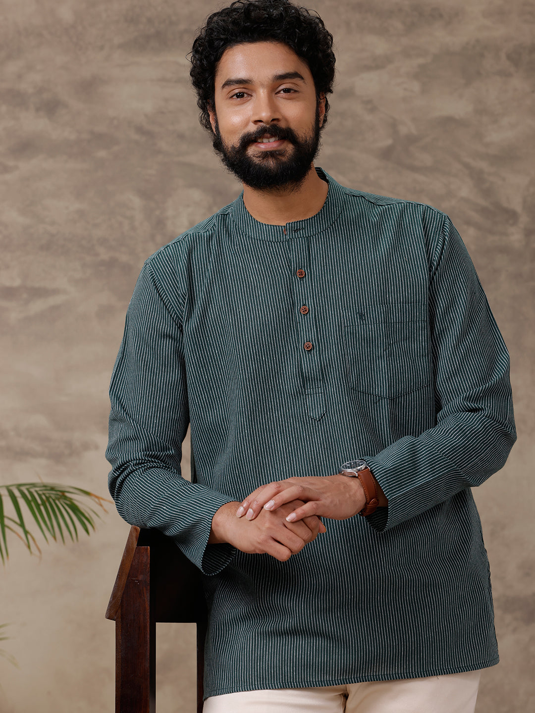 Mens Short Length Pocket Kurta Green RC08