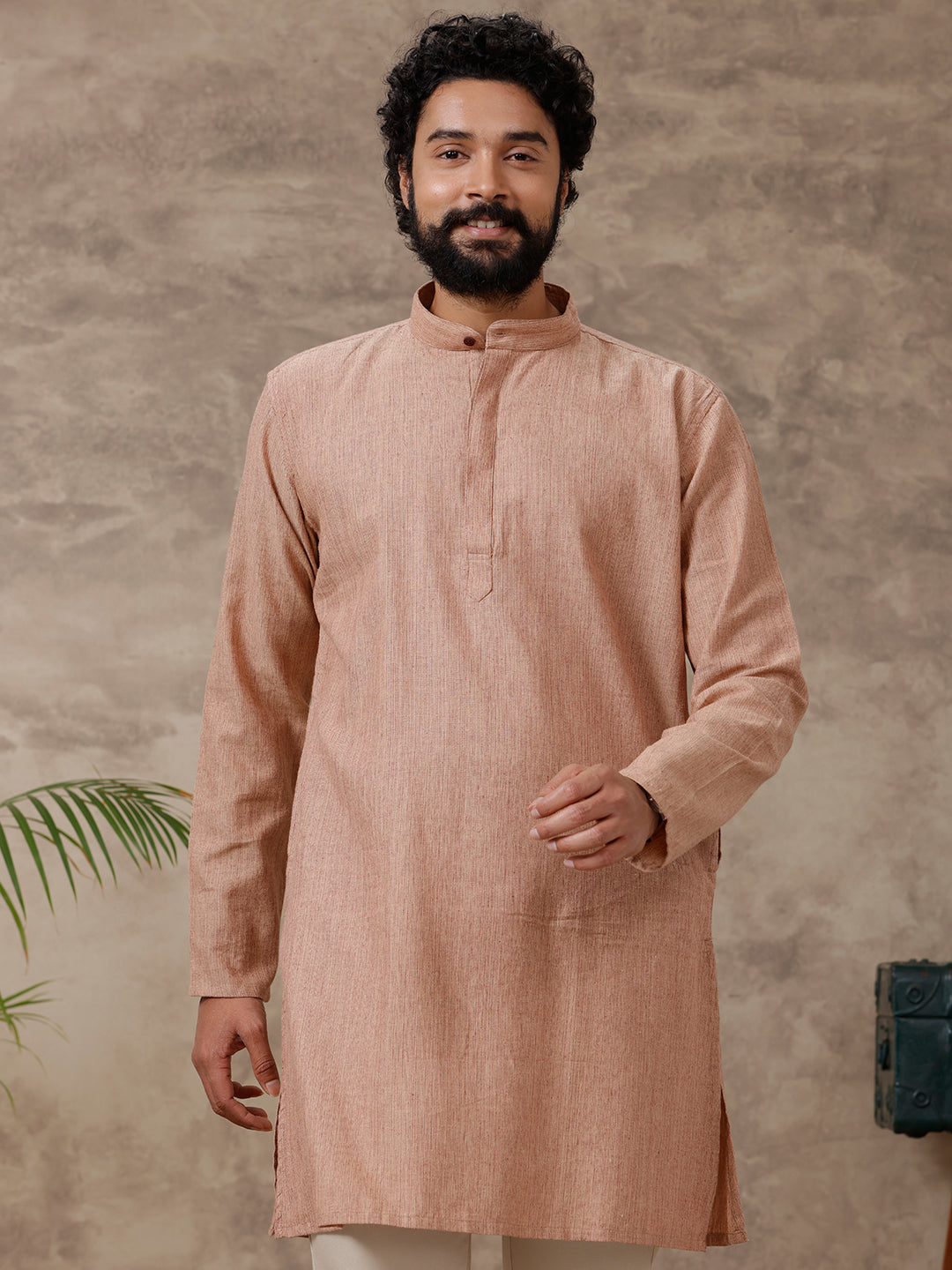 Mens Medium Length Pocket Kurta Reddish Tan PB31