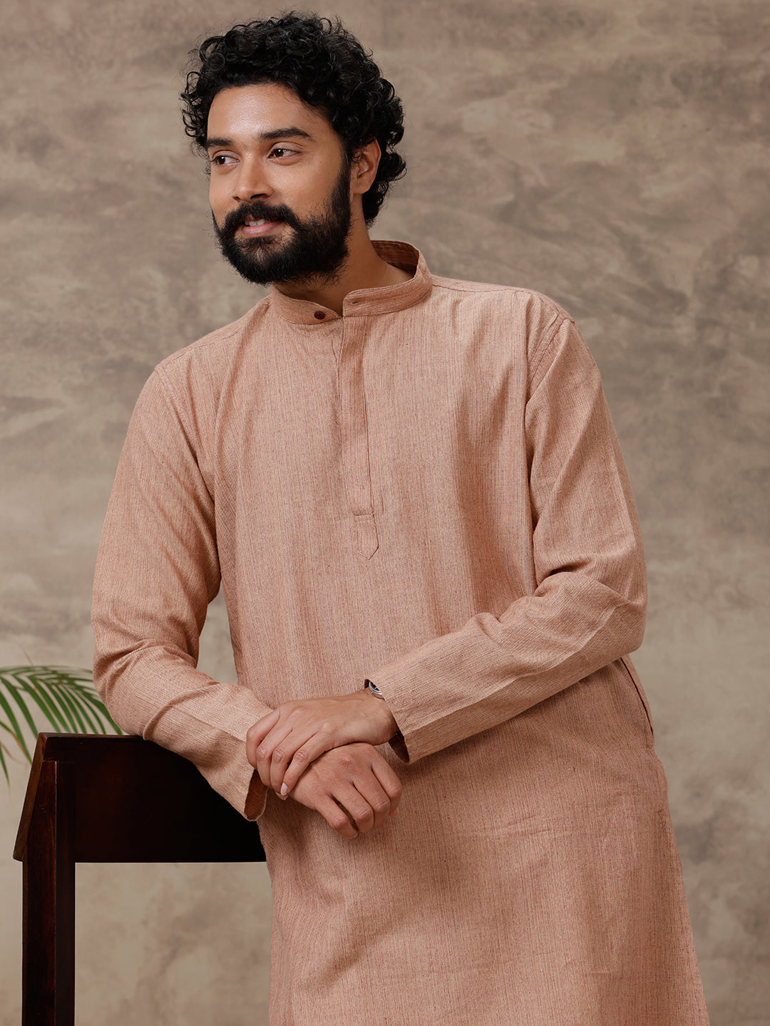 Mens Medium Length Pocket Kurta Reddish Tan PB31