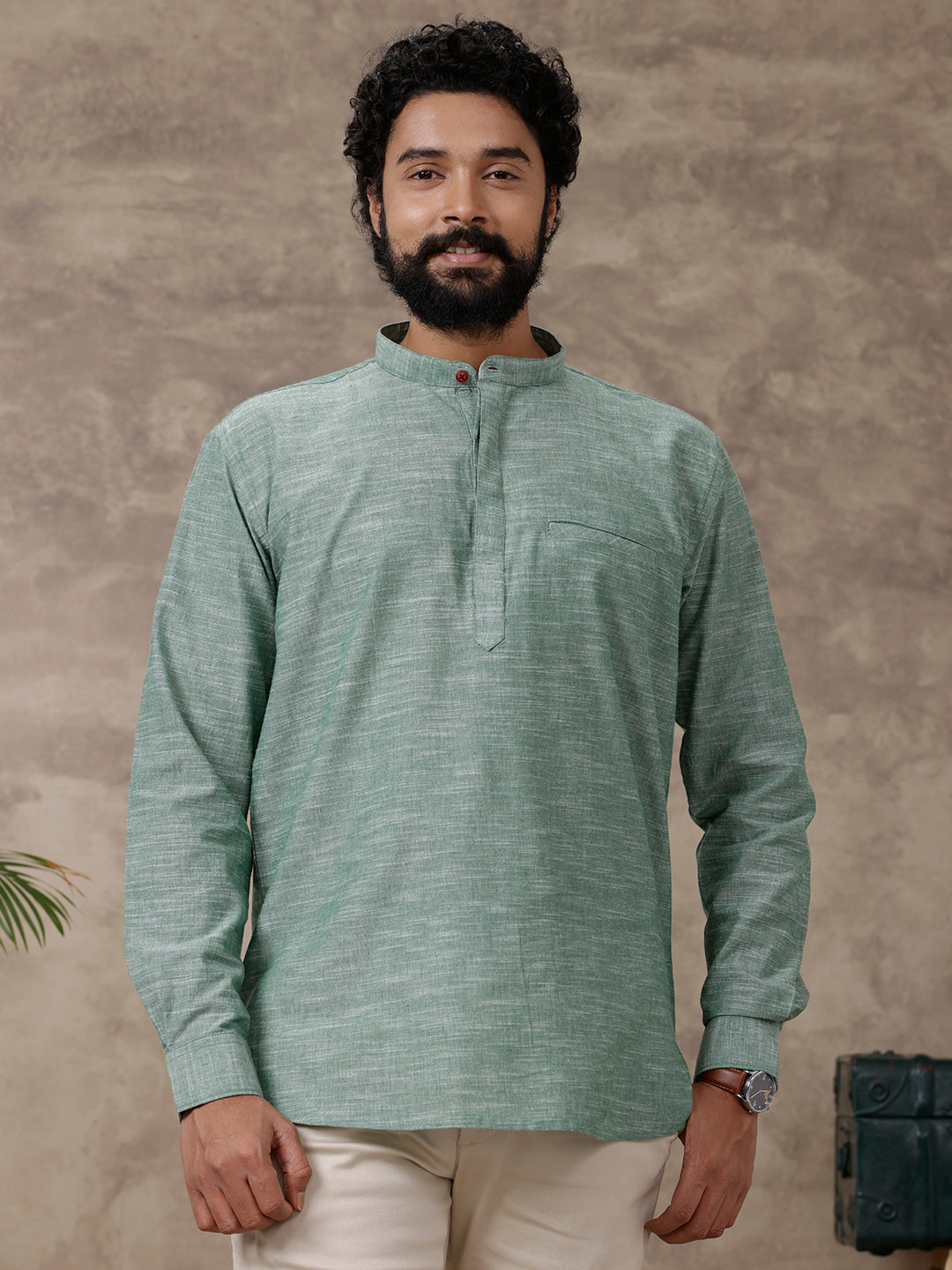 Mens Short Length Pocket Kurta Ash Green PB8