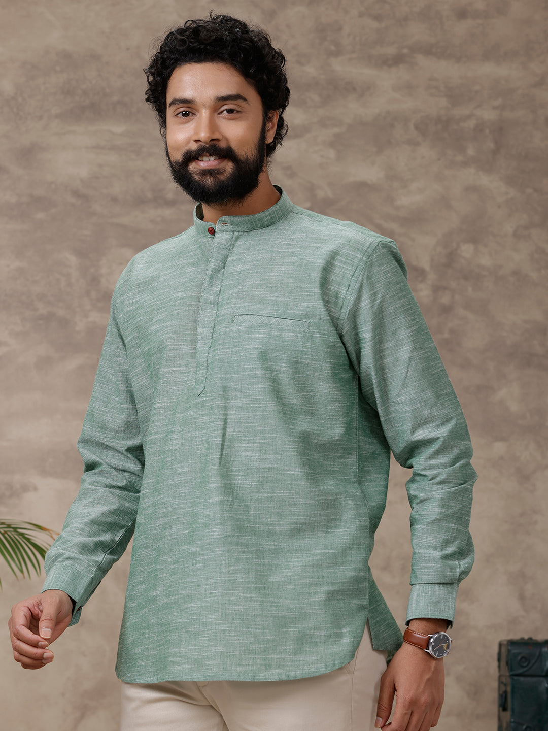 Mens Short Length Pocket Kurta Ash Green PB8