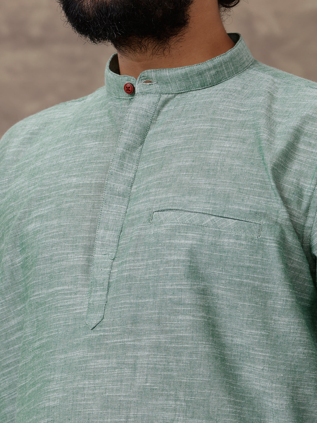 Mens Short Length Pocket Kurta Ash Green PB8