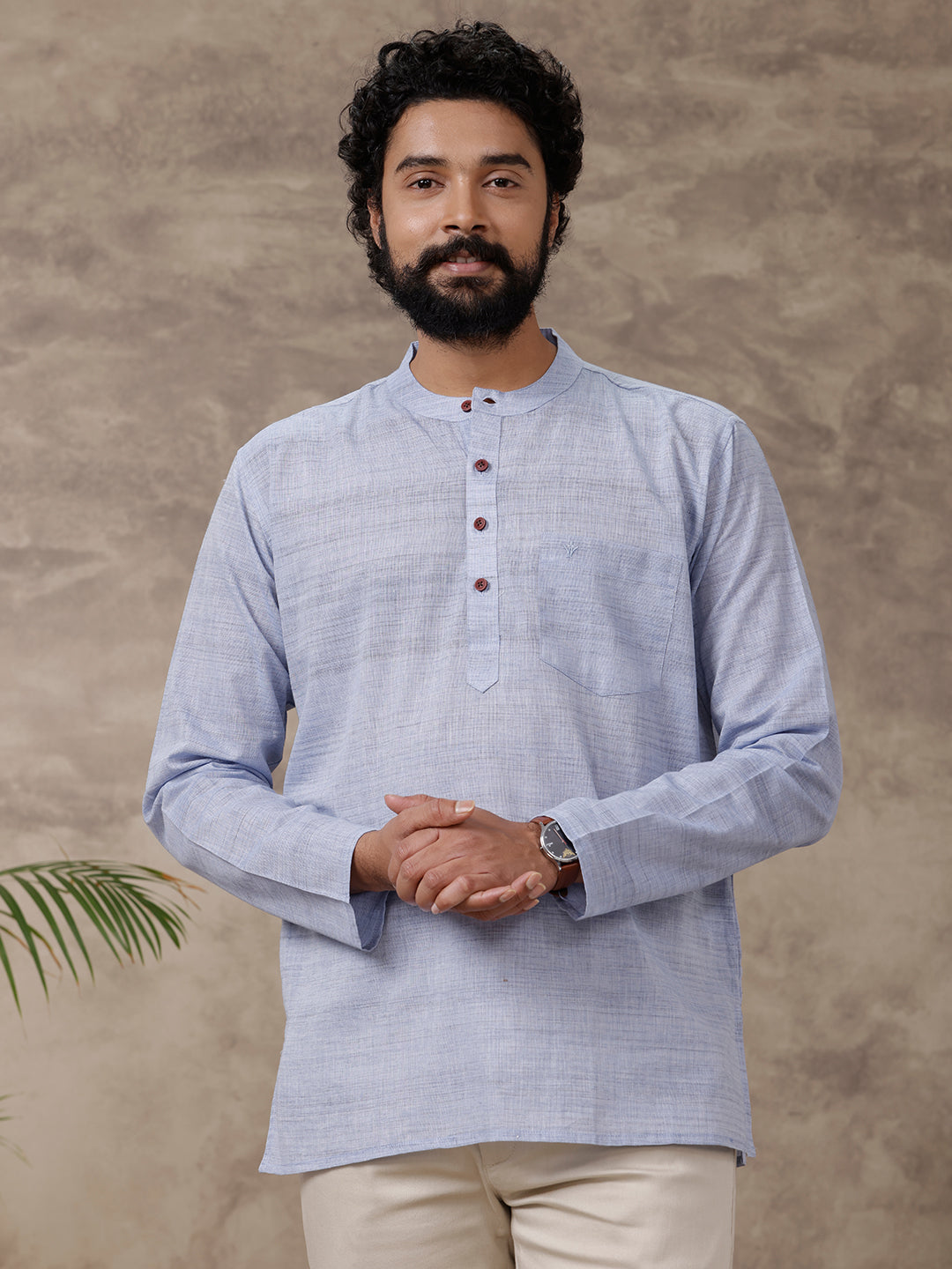 Men Short Length Pocket Kurta Icy Blue RC05