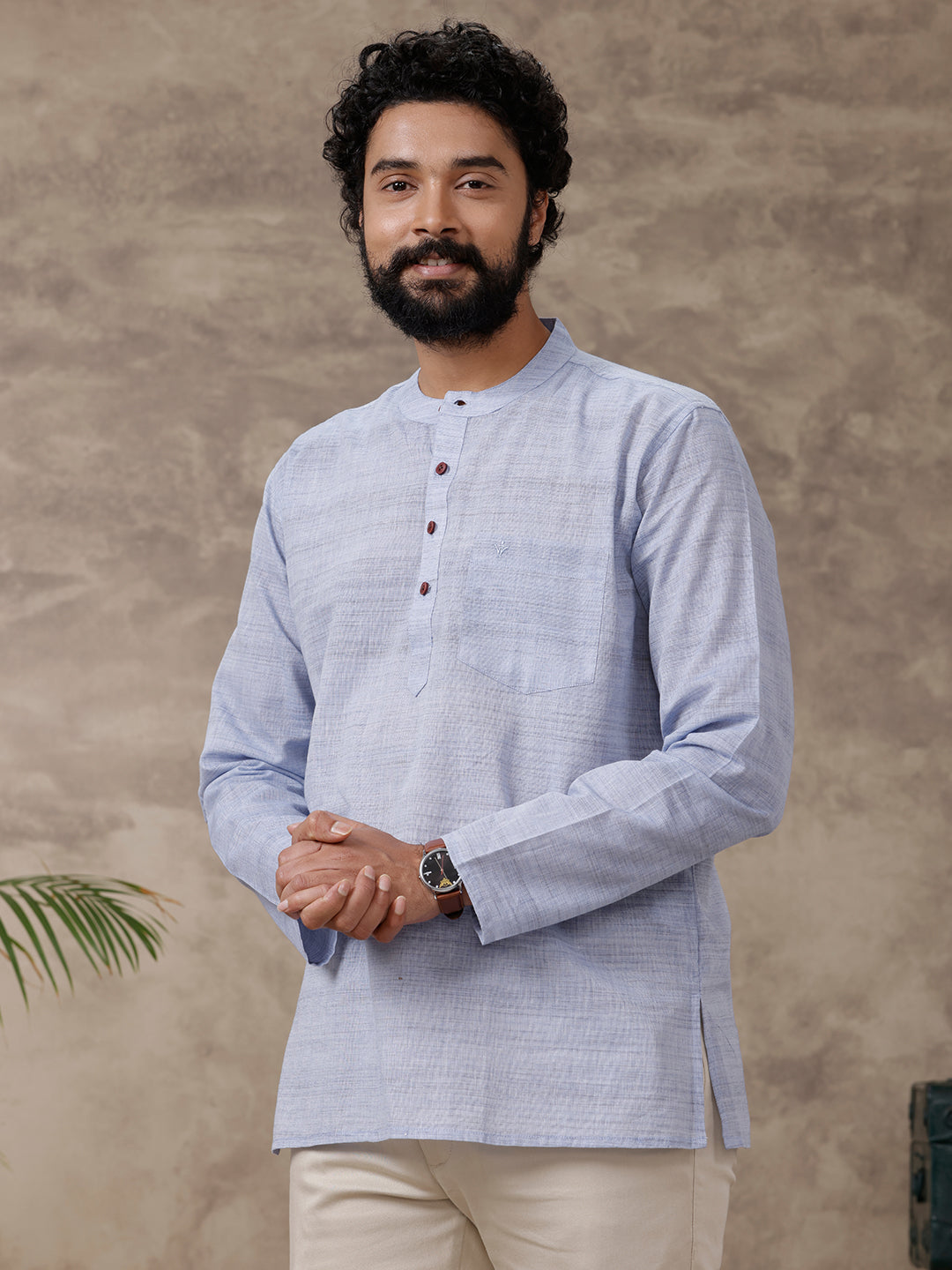 Men Short Length Pocket Kurta Icy Blue RC05