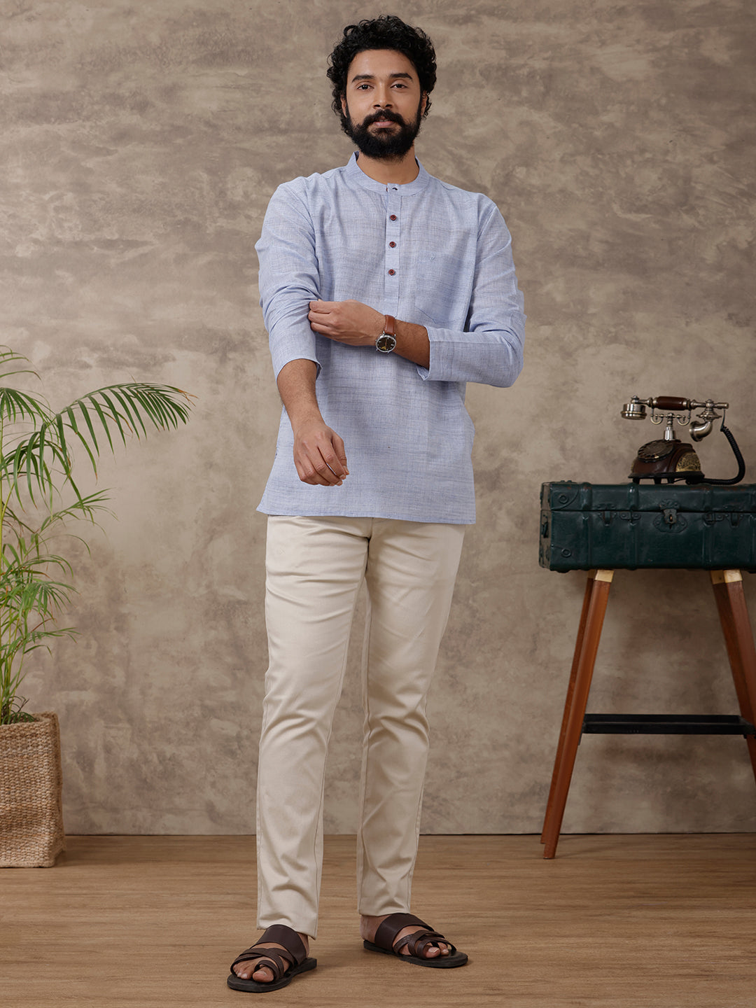 Men Short Length Pocket Kurta Icy Blue RC05