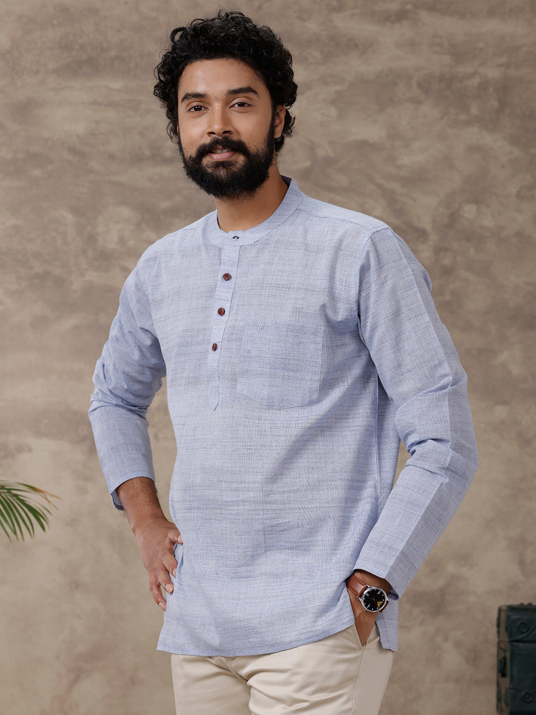 Men Short Length Pocket Kurta Icy Blue RC05