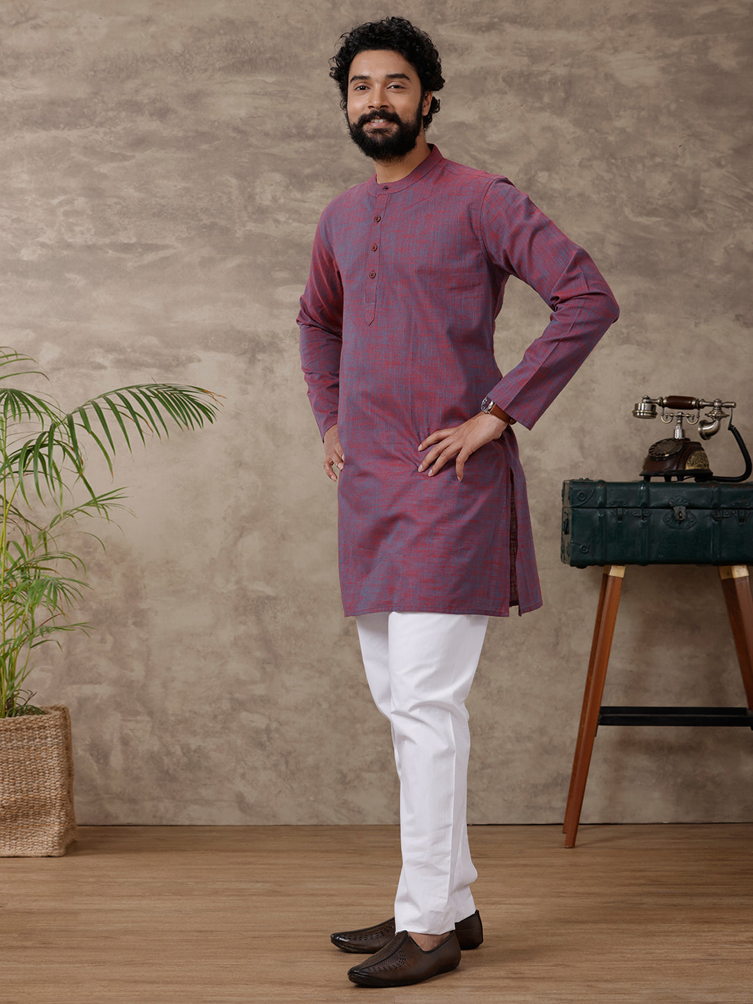 Mens Medium Length Pocket Kurta Purple RC17