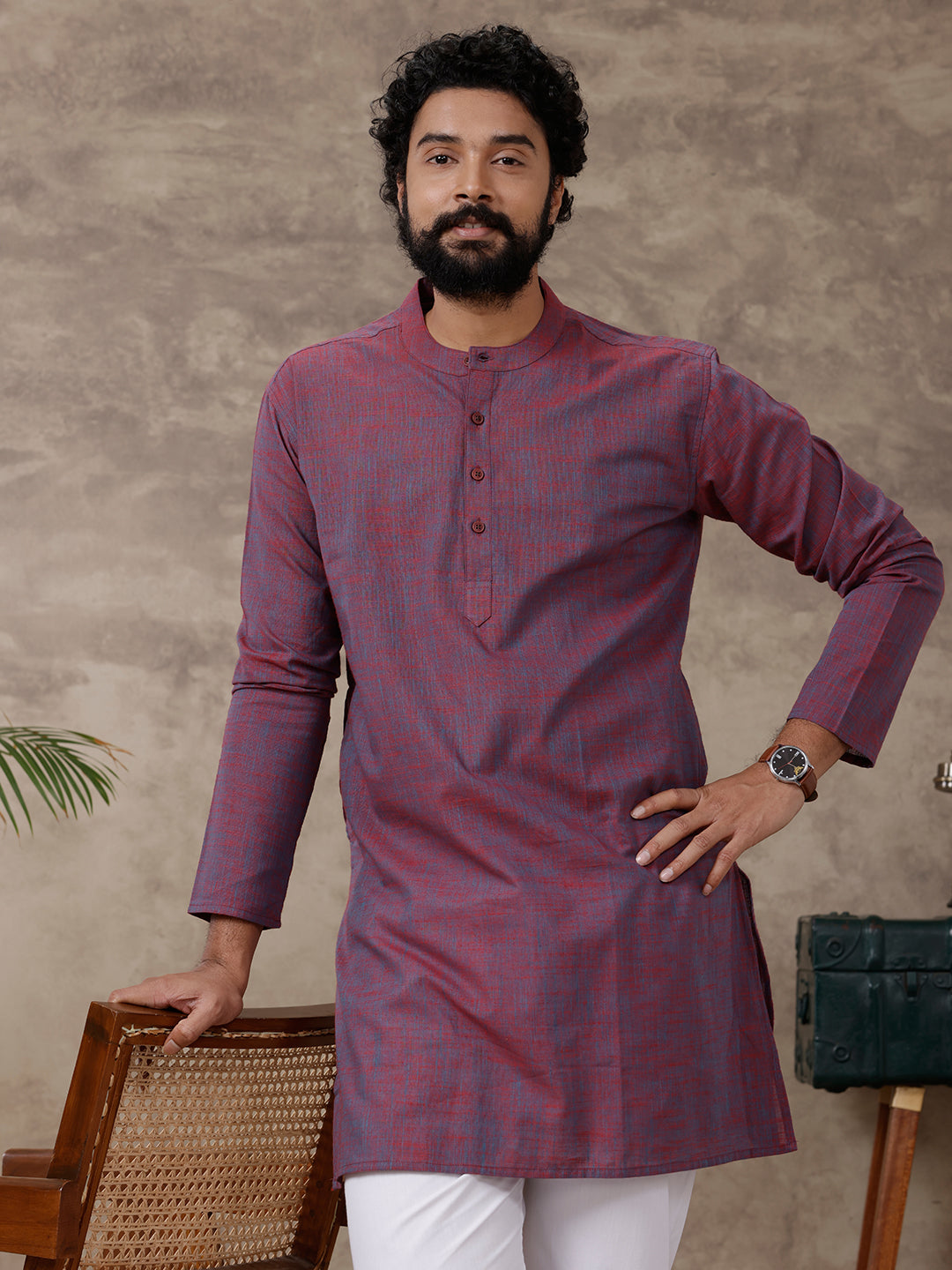 Men Medium Length Pocket Kurta Purple RC17