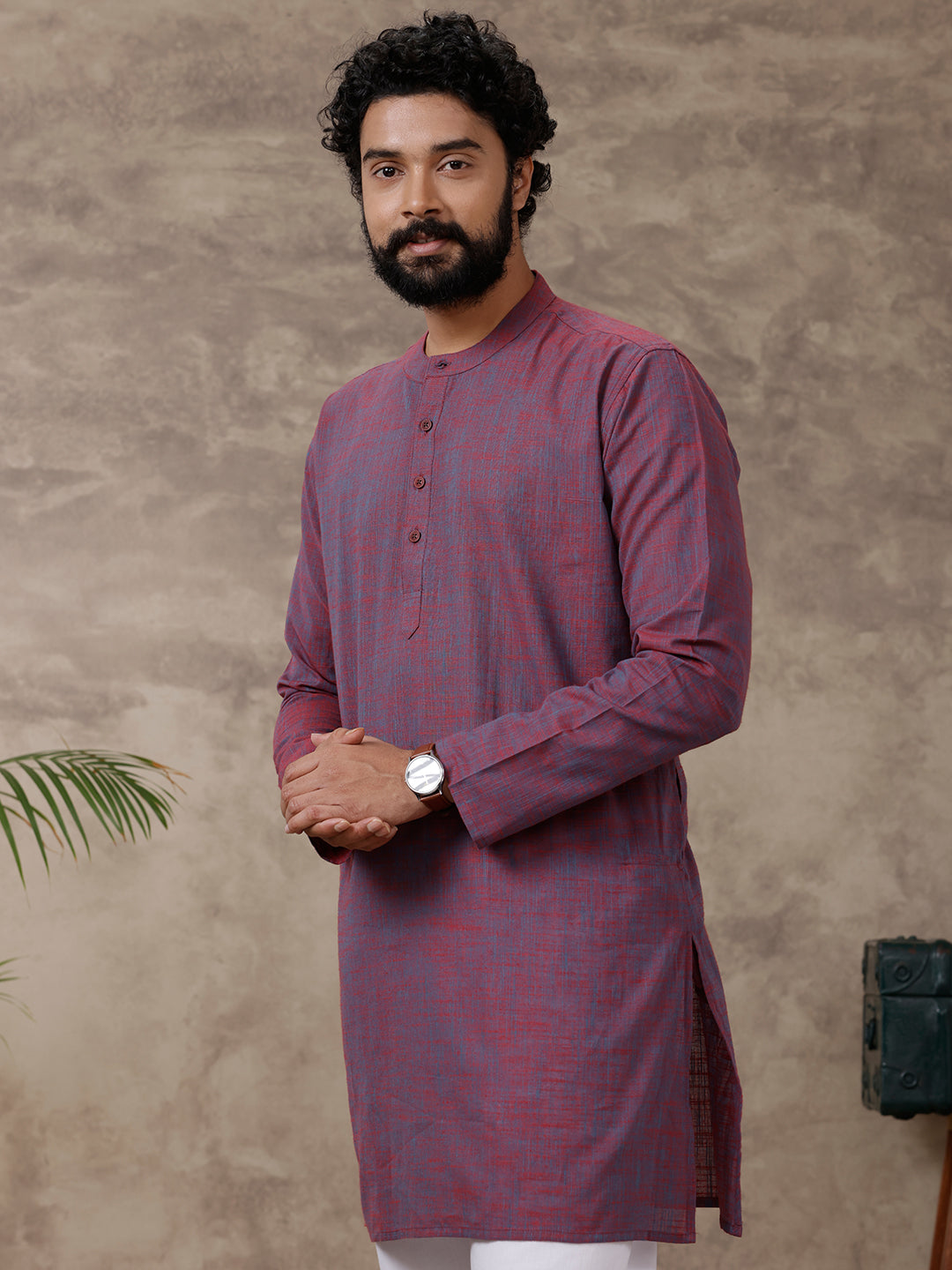 Mens Medium Length Pocket Kurta Purple RC17