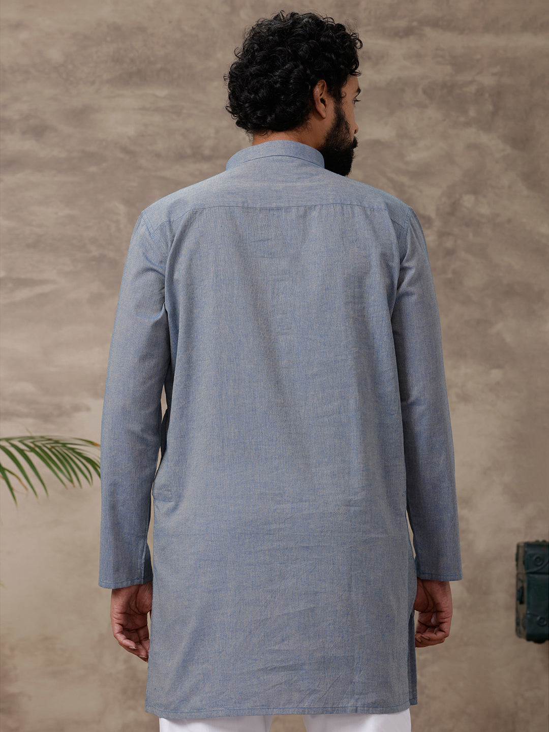 Mens Medium Length Pocket Kurta Blue PB34