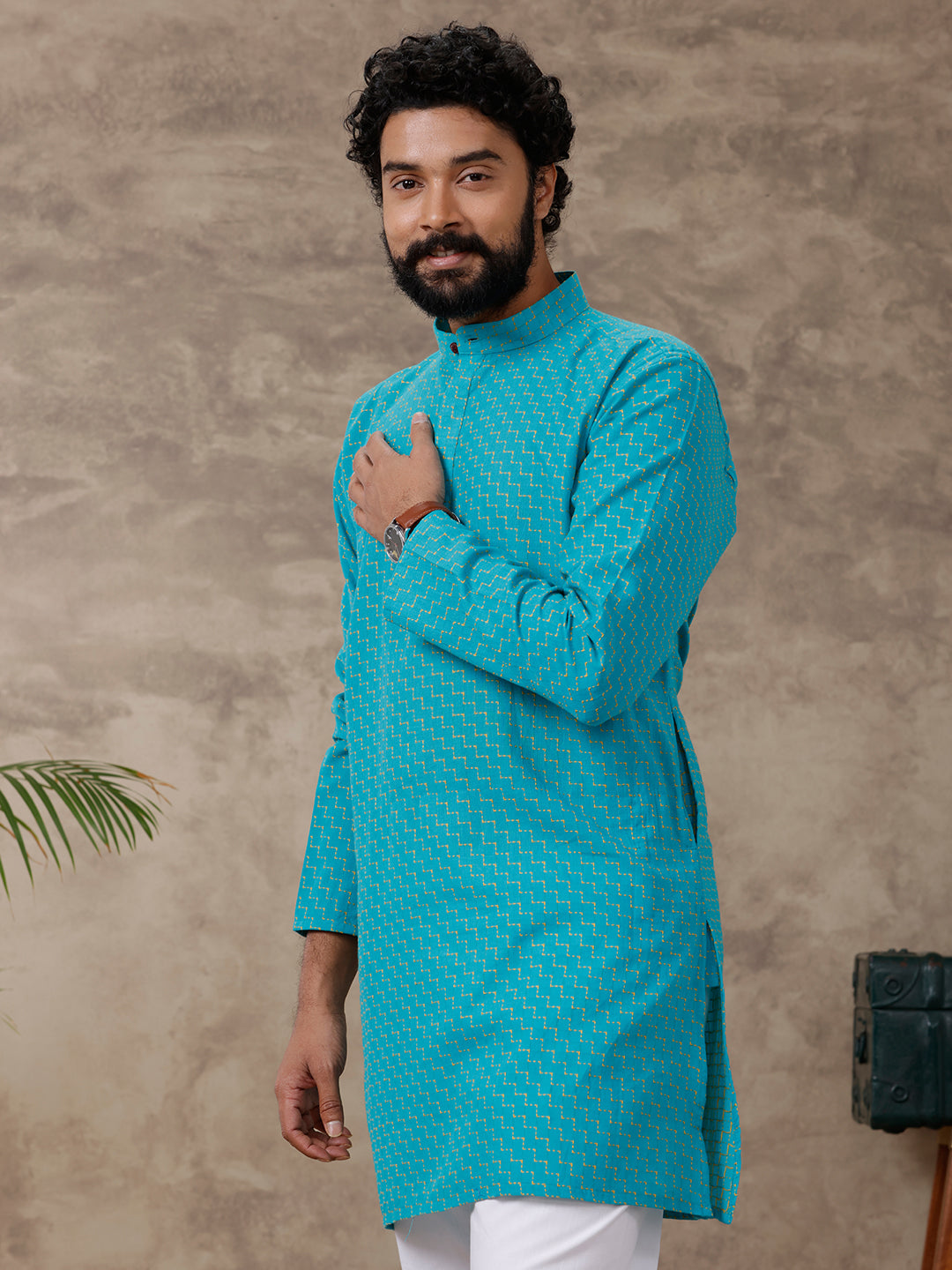 Men Medium Length Pocket Kurta Green PB36