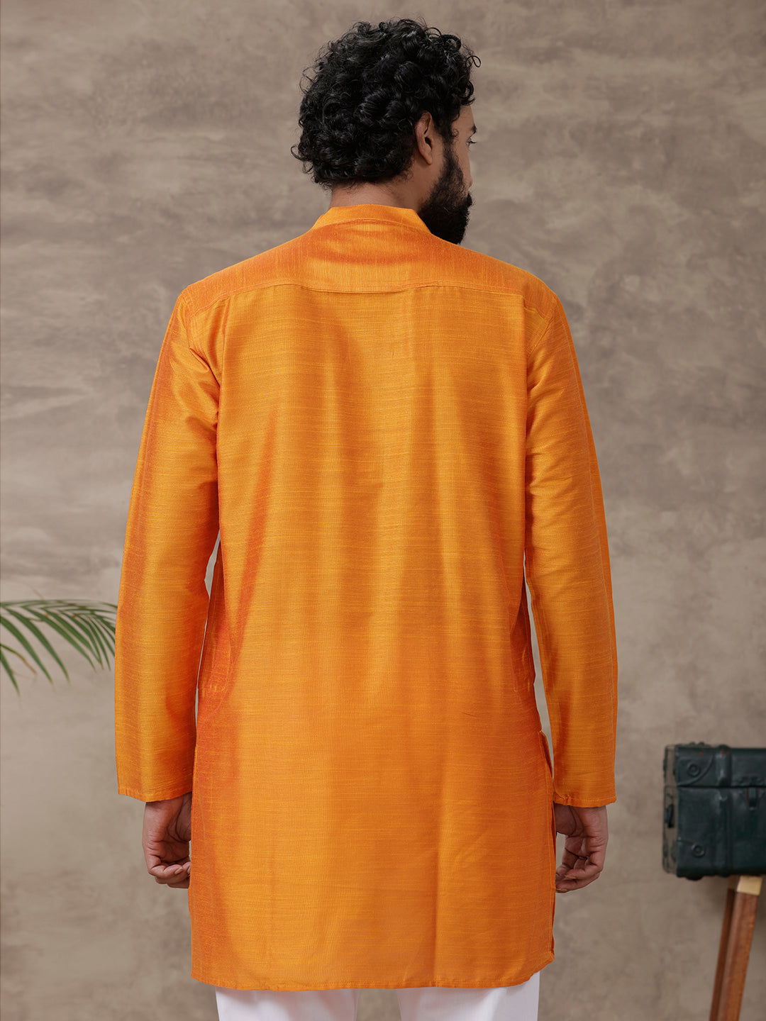 Mens Medium Length Pocket Kurta Orange Y11