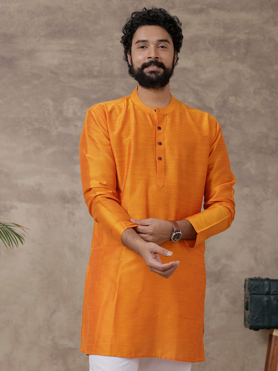 Mens Medium Length Pocket Kurta Orange Y11