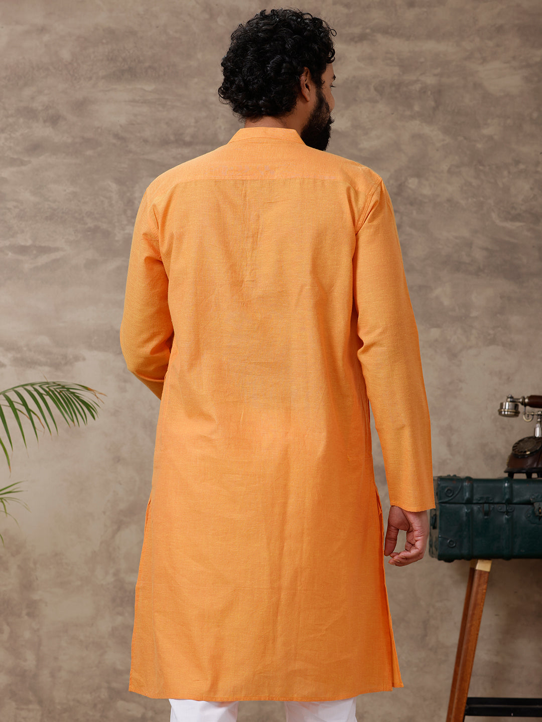 Mens Full Length Pocket Kurta Orange Y13