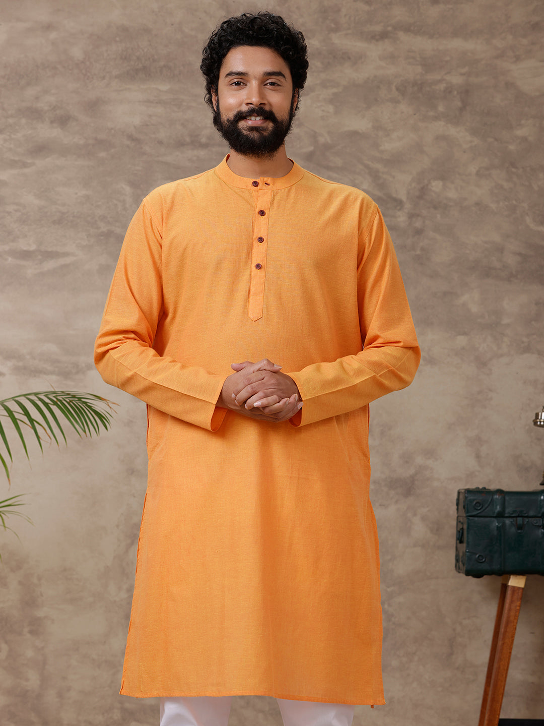 Men Full Length Pocket Kurta Orange Y13