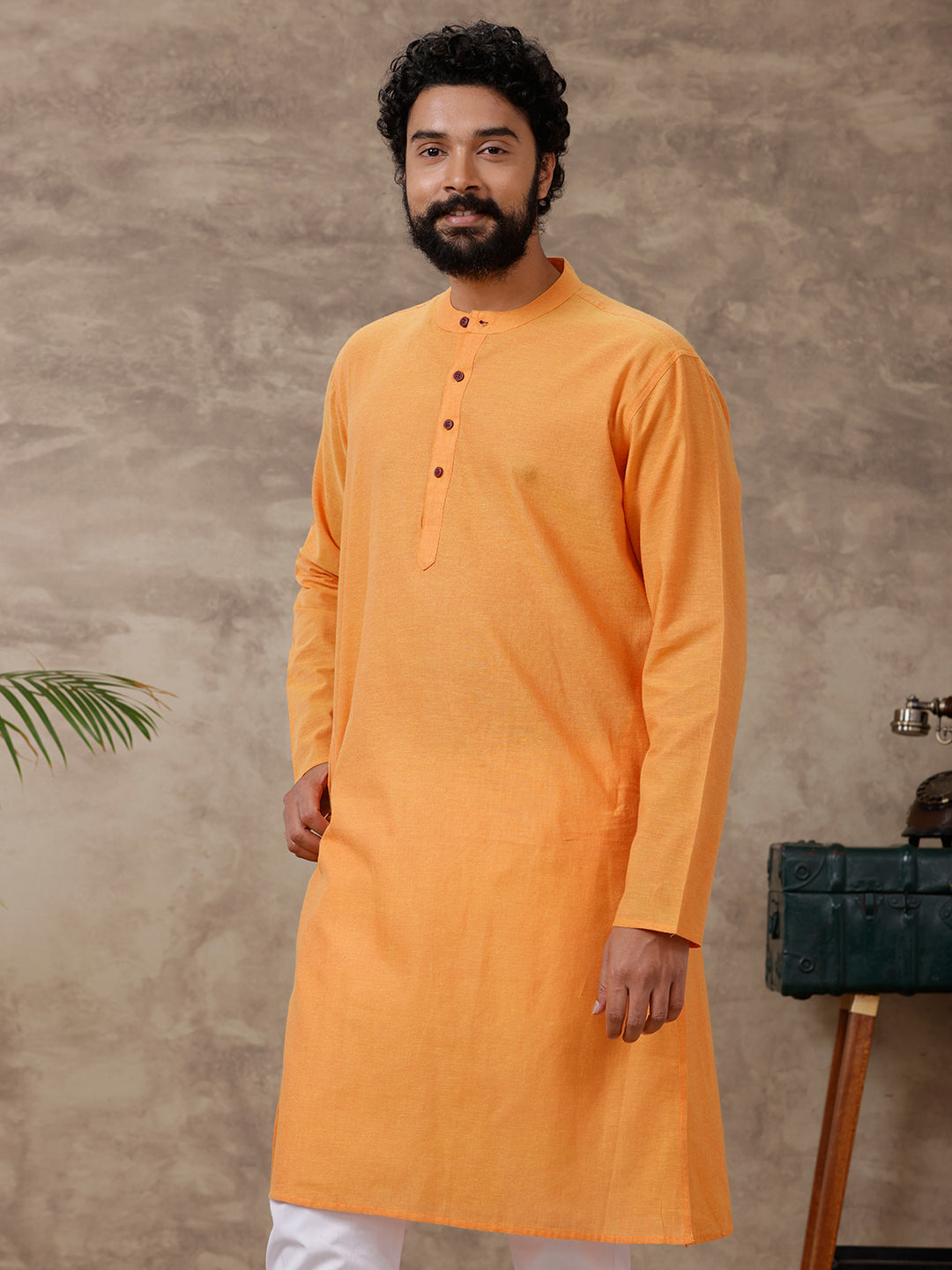 Mens Full Length Pocket Kurta Orange Y13