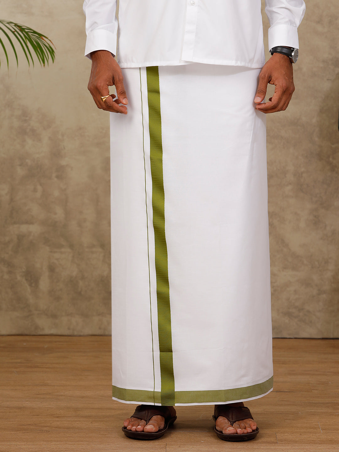 Men Green Border Double Dhoti Anchor Special