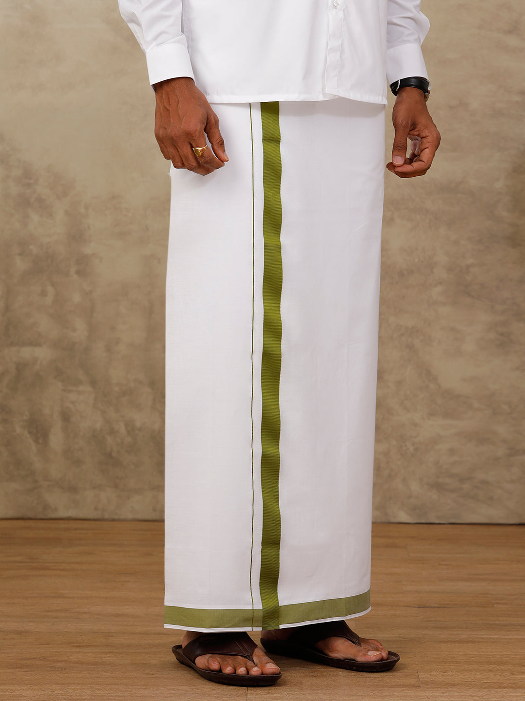 Men Green Border Double Dhoti Anchor Special