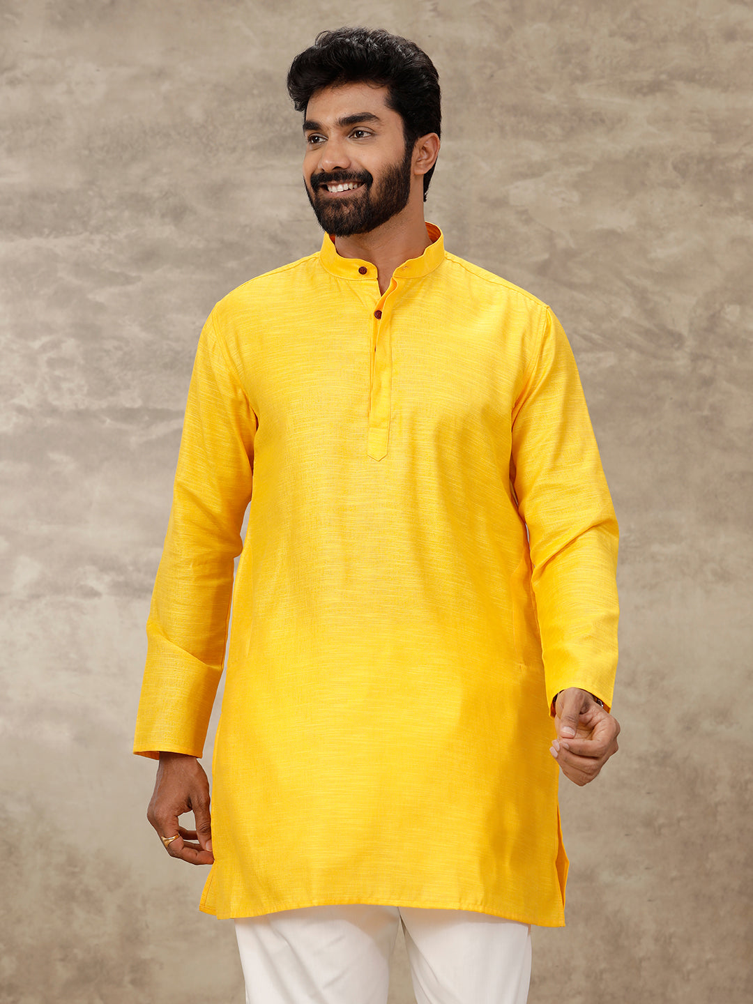 Mens Medium Length Pocket Kurta Orangy Yellow Y16