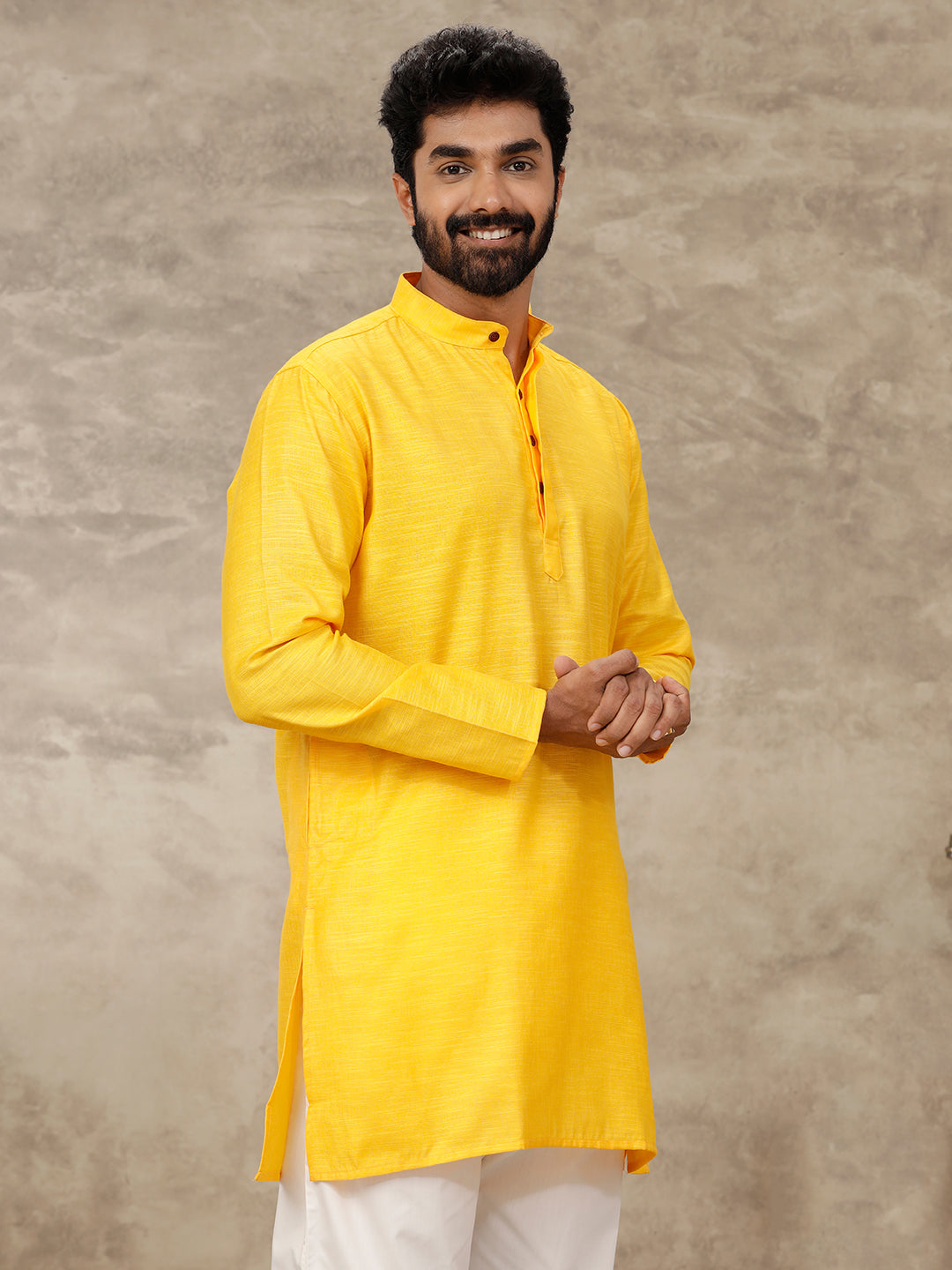 Mens Medium Length Pocket Kurta Orangy Yellow Y16