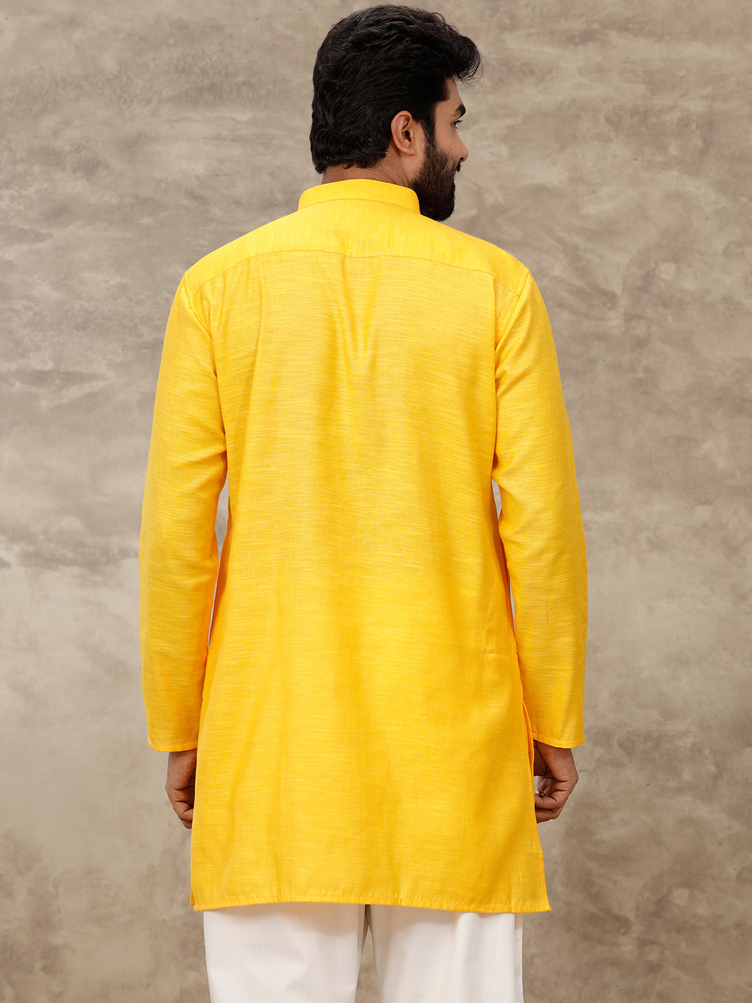 Mens Medium Length Pocket Kurta Orangy Yellow Y16