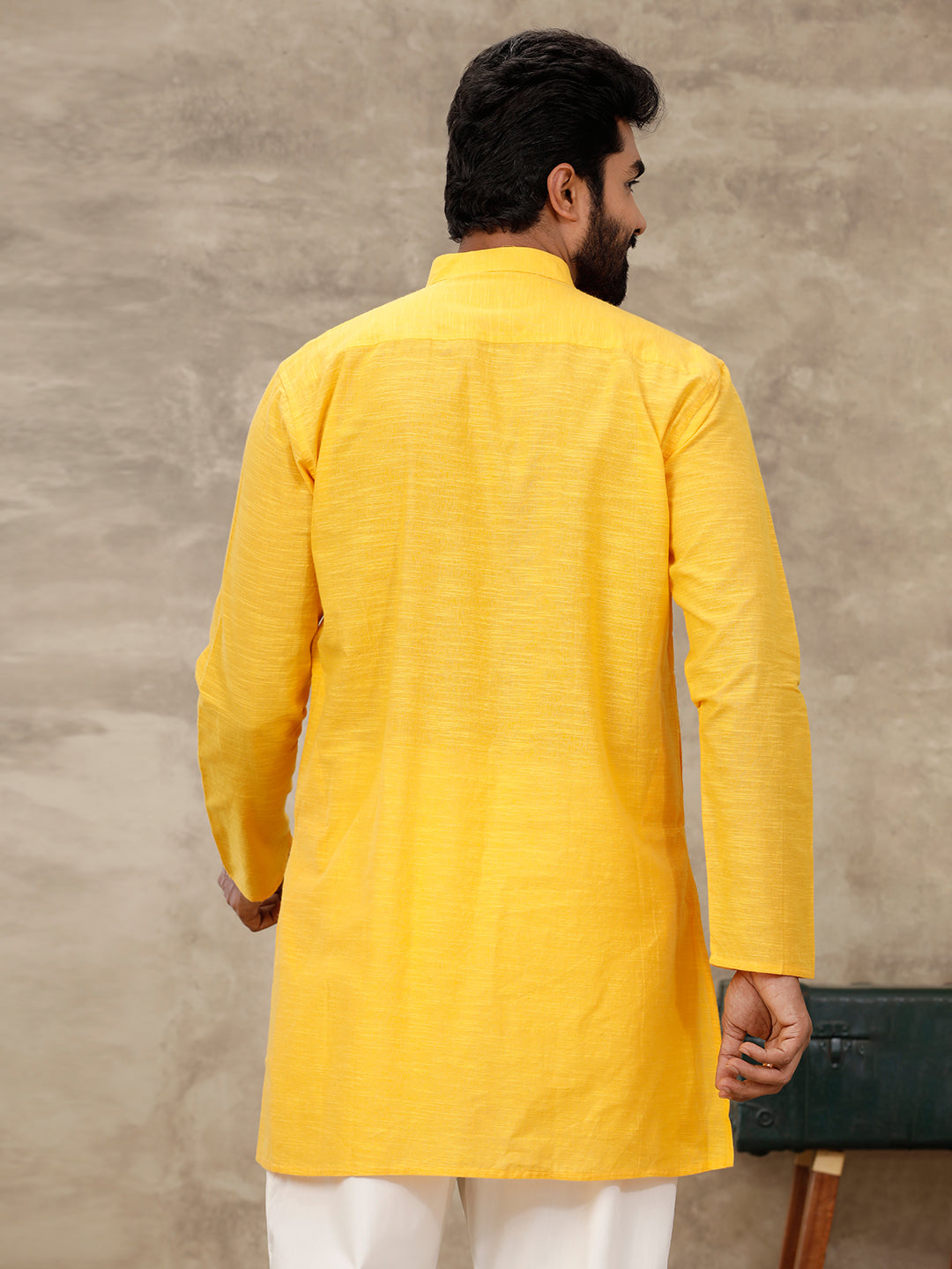 Mens Medium Length Pocket Kurta Orangy Yellow Y15