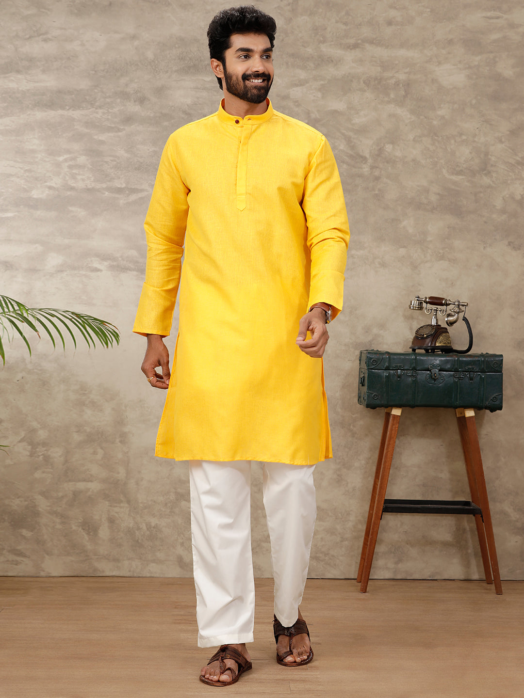 Men Full Length Pocket Kurta Orangy Yellow Y17