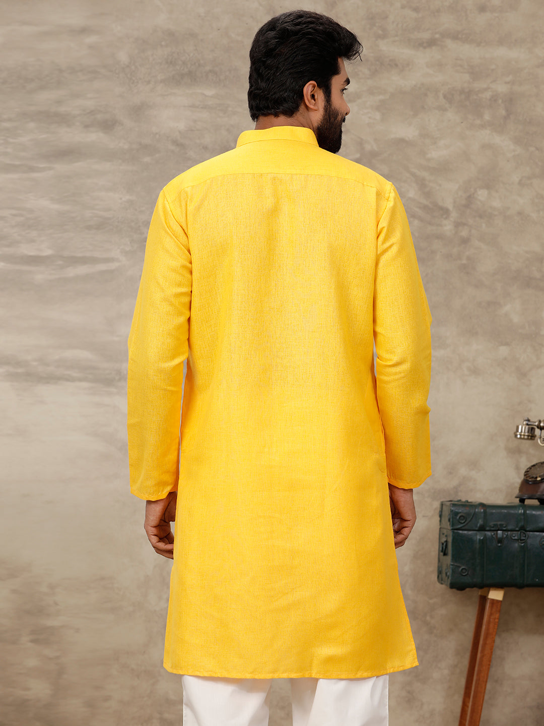 Men Full Length Pocket Kurta Orangy Yellow Y17