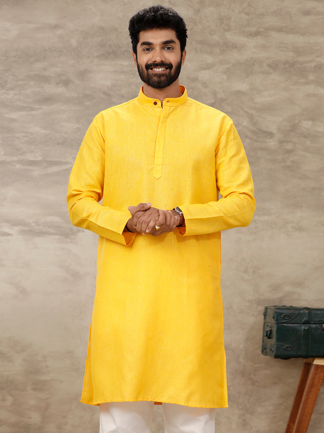 Mens Full Length Pocket Kurta Orangy Yellow Y17