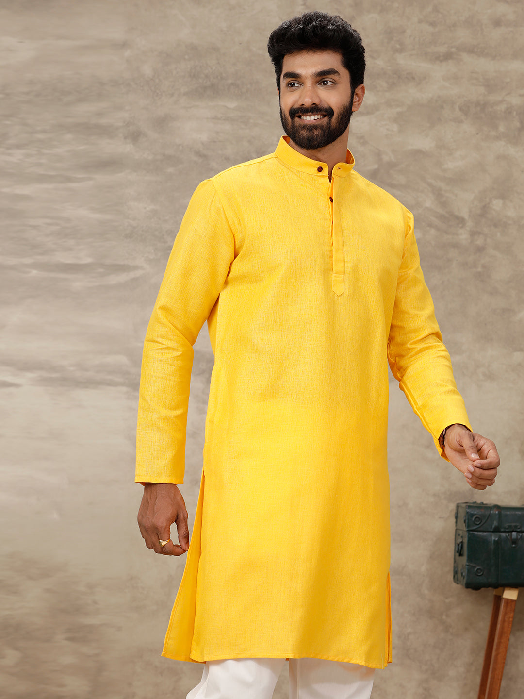 Men Full Length Pocket Kurta Orangy Yellow Y17