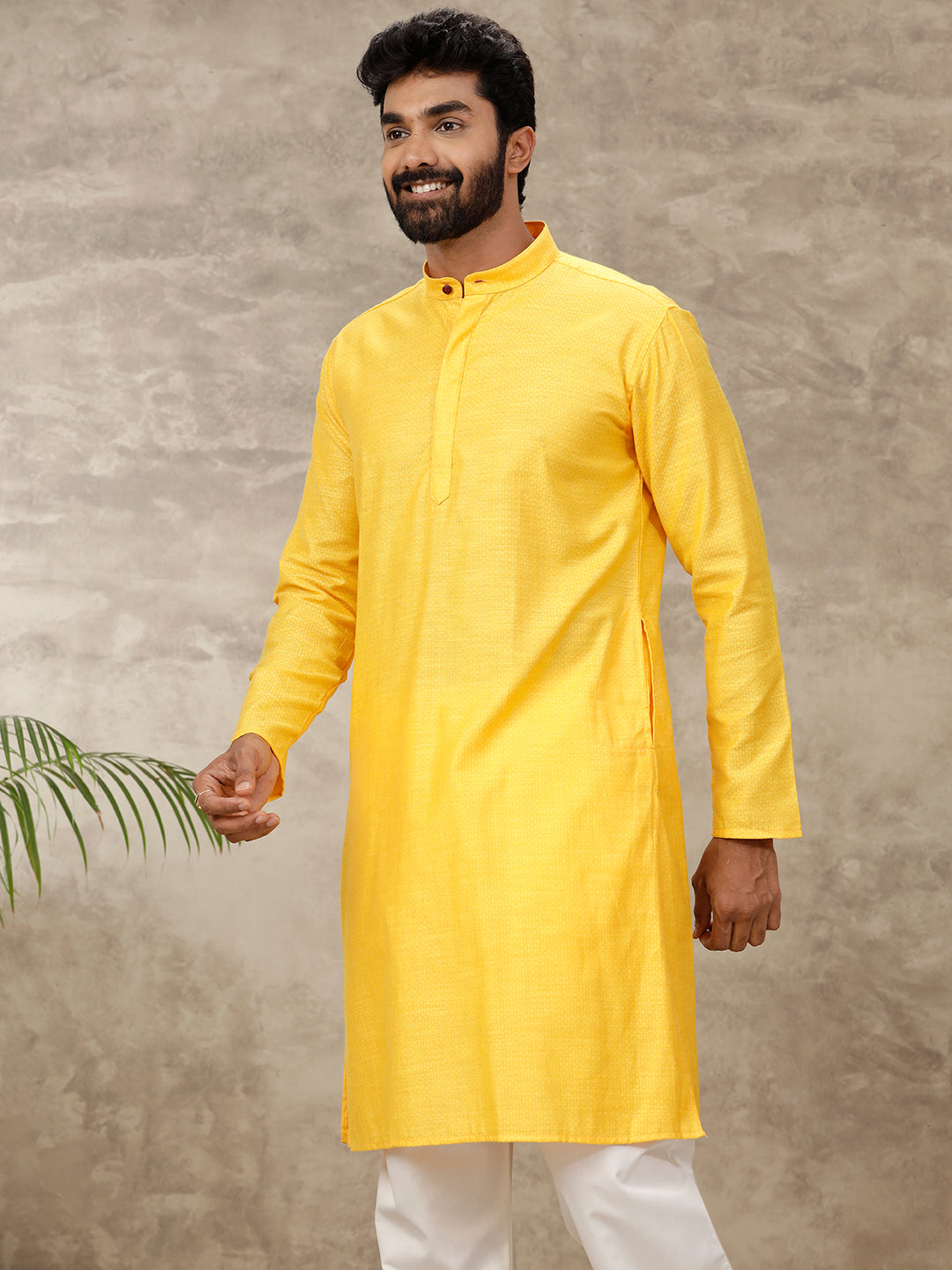 Men Full Length Pocket Kurta Golden Yellow Y19