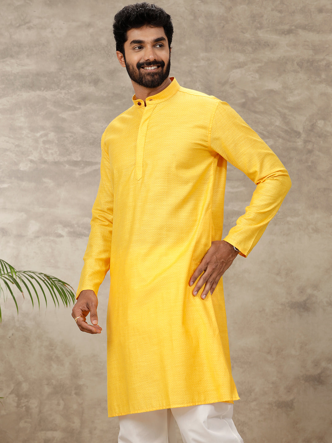 Men Full Length Pocket Kurta Golden Yellow Y19