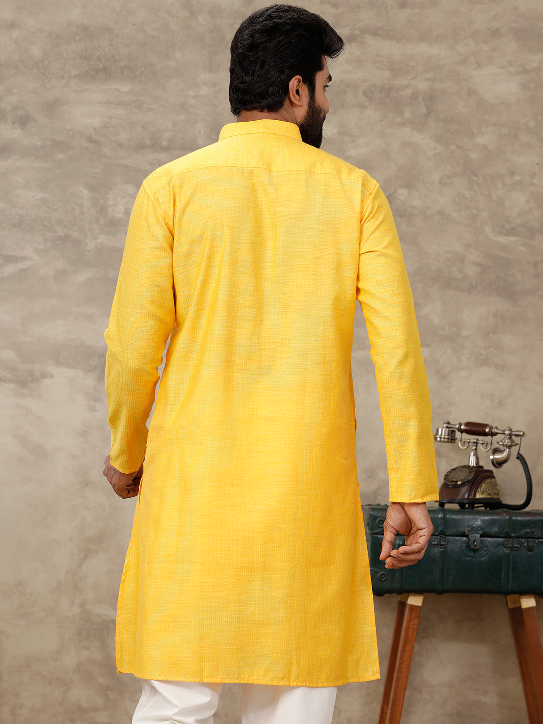 Men Full Length Pocket Kurta Golden Yellow Y19