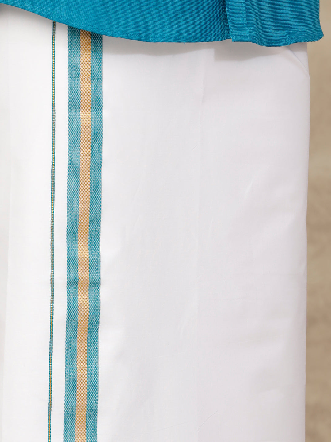 Mens Cotton Matching Border Dhoti & Half Sleeves Shirt Blue Set GL15