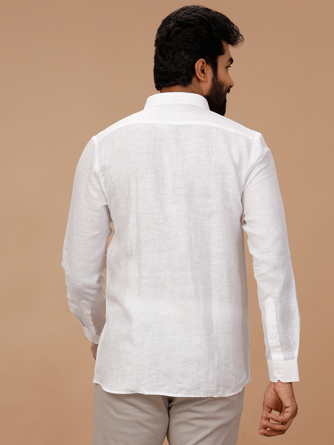 Men Pure Linen Self Design White Shirt 1538JF