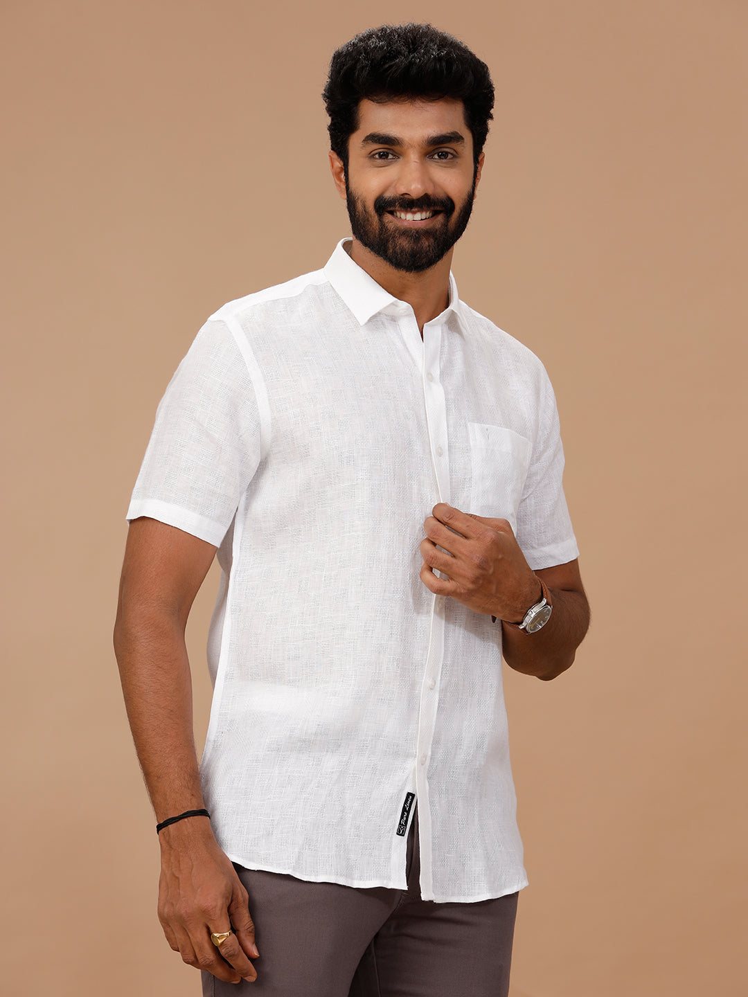 Men Pure Linen Self Design Shirt White 1532JF