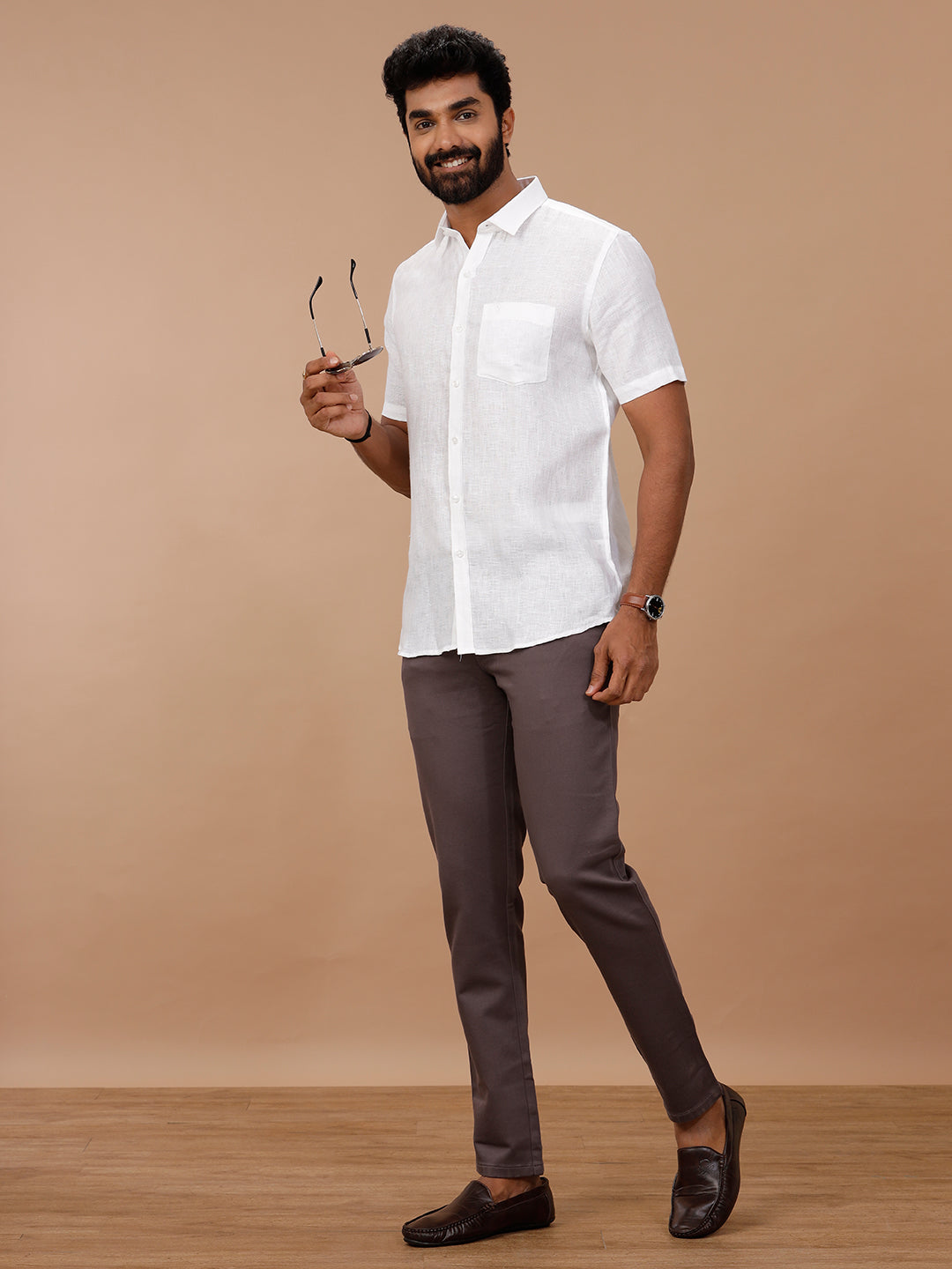 Men Pure Linen Self Design Shirt White 1532JF