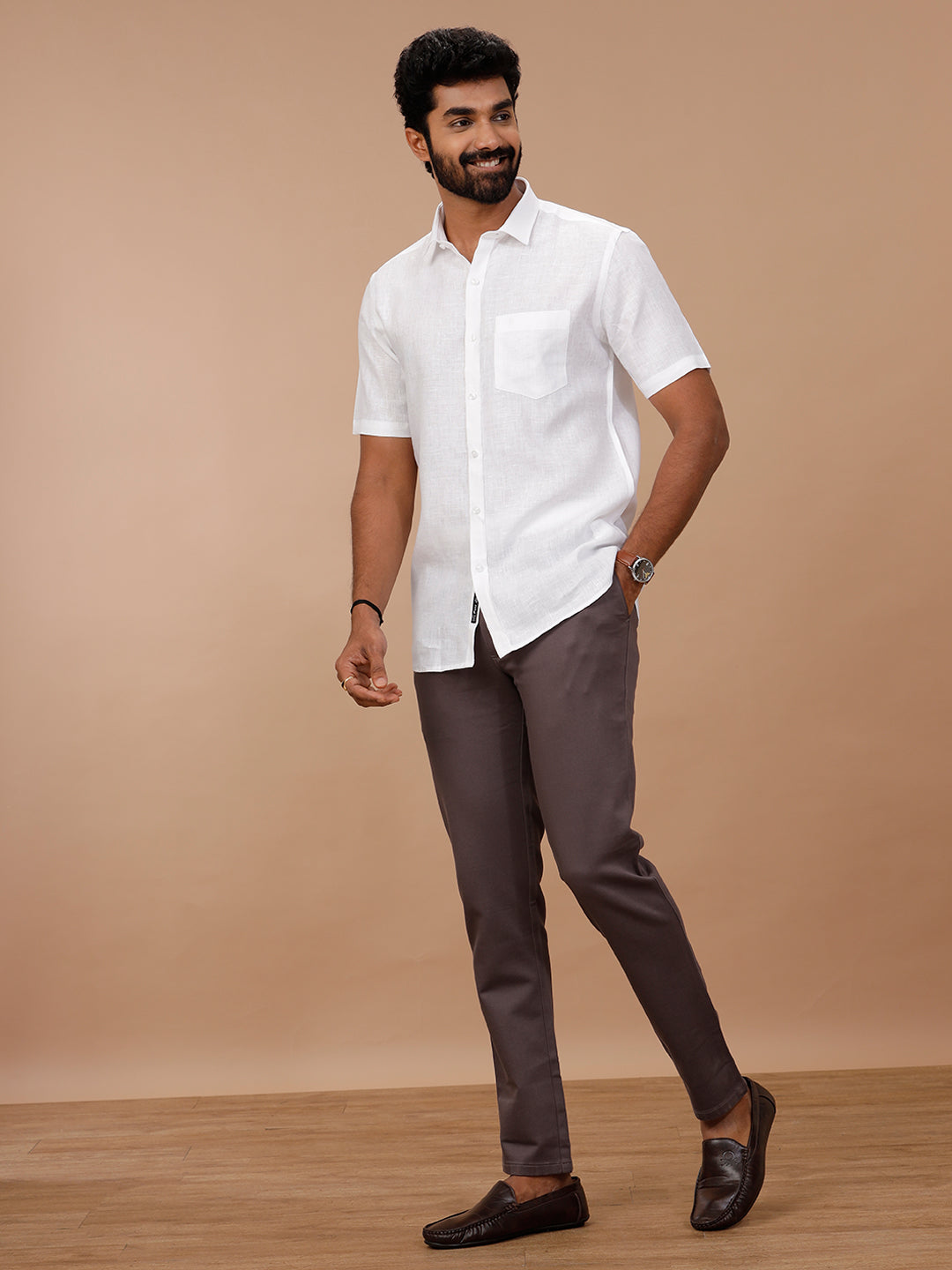 Men Self Design Pure Linen White Shirt 1542JF