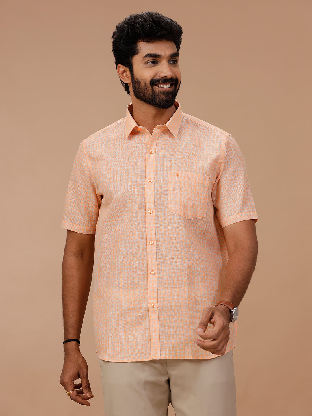 Men Cotton Rich Shirt Orange T51 AAT5