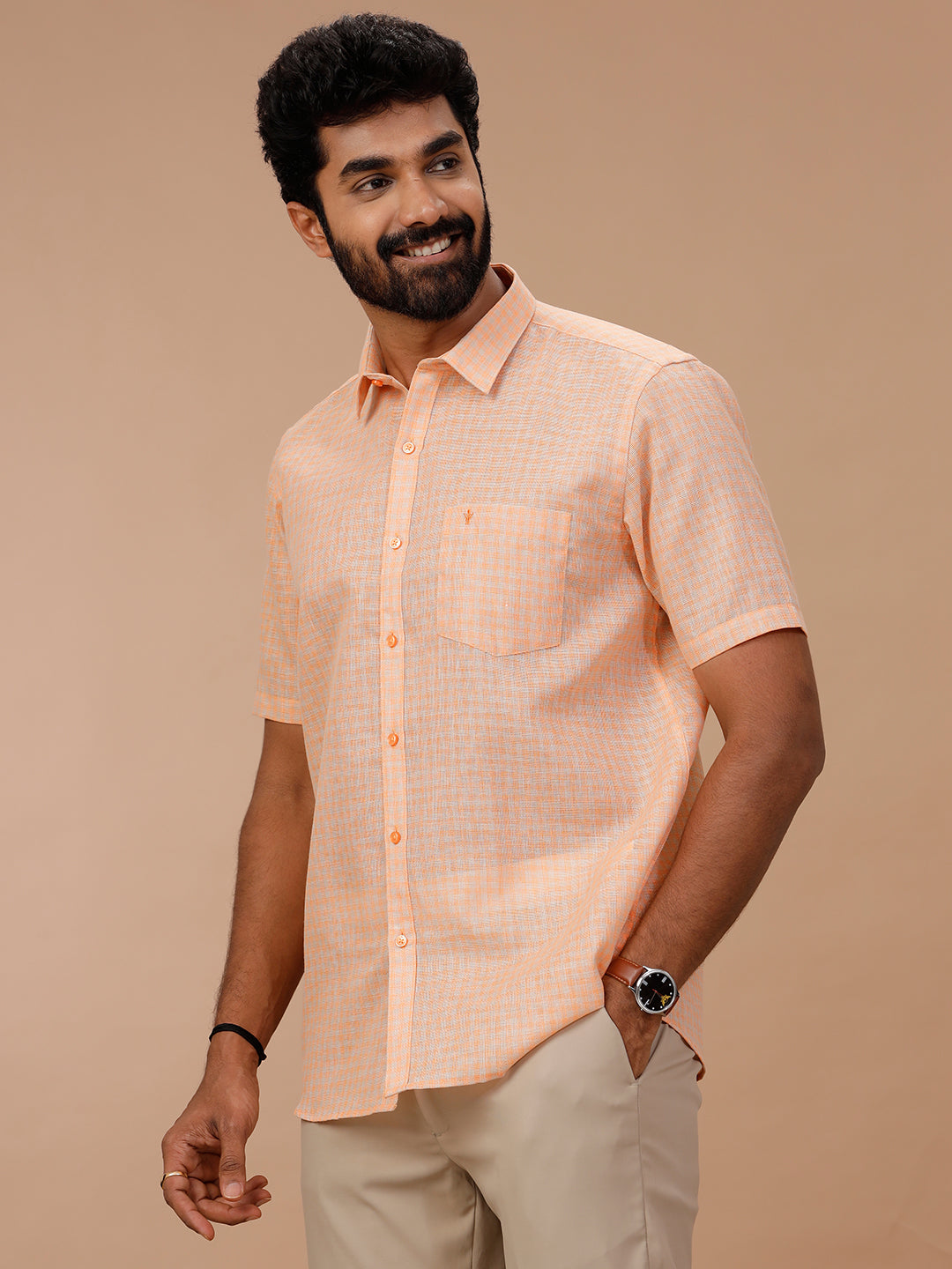 Men Cotton Rich Shirt Orange T51 AAT5