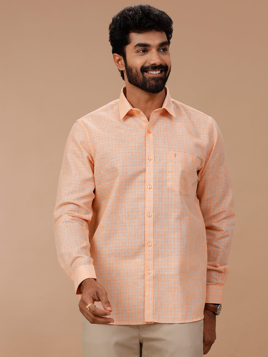 Men Cotton Rich Shirt Orange T51 AAT5