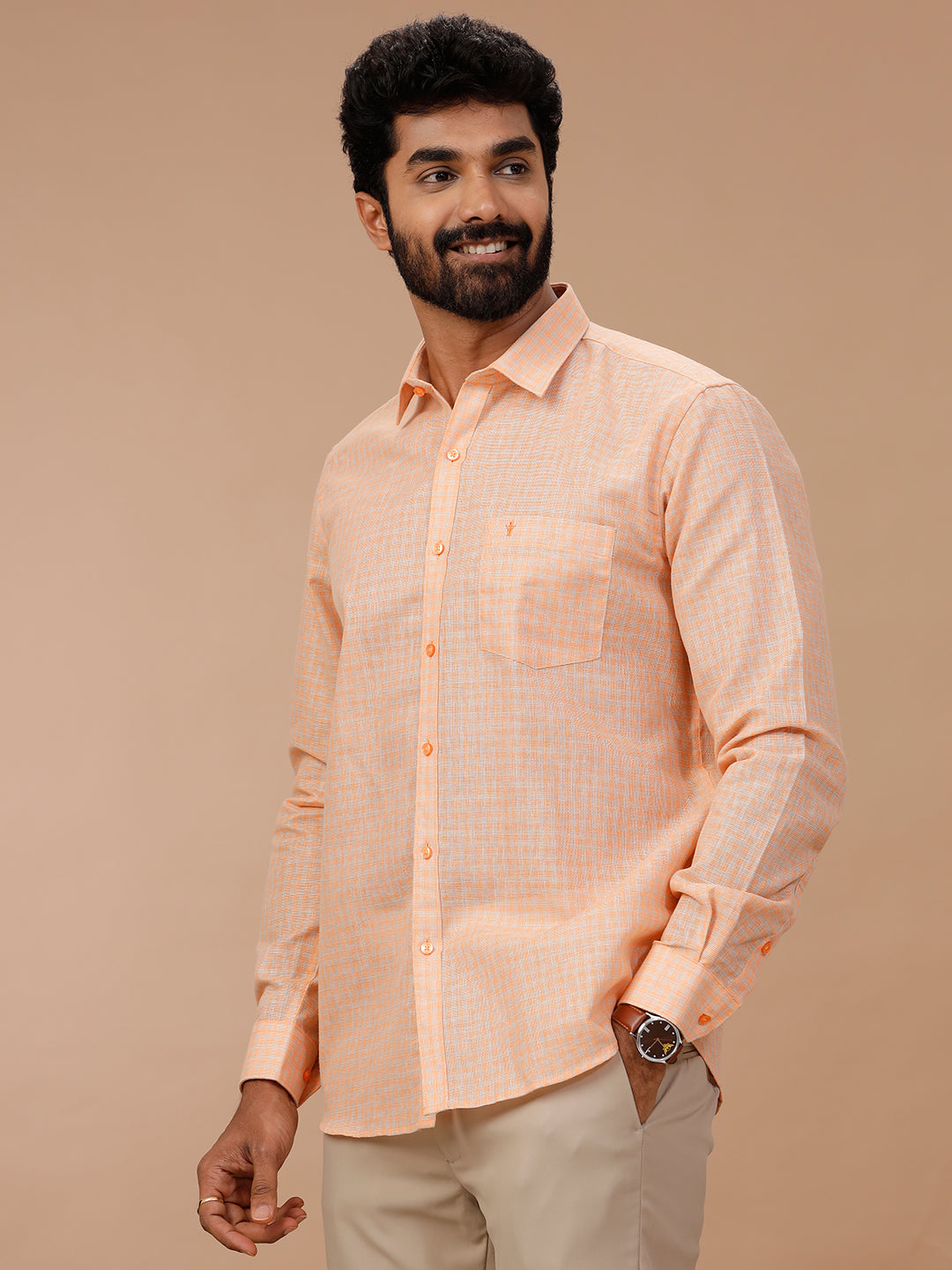 Men Cotton Rich Shirt Orange T51 AAT5