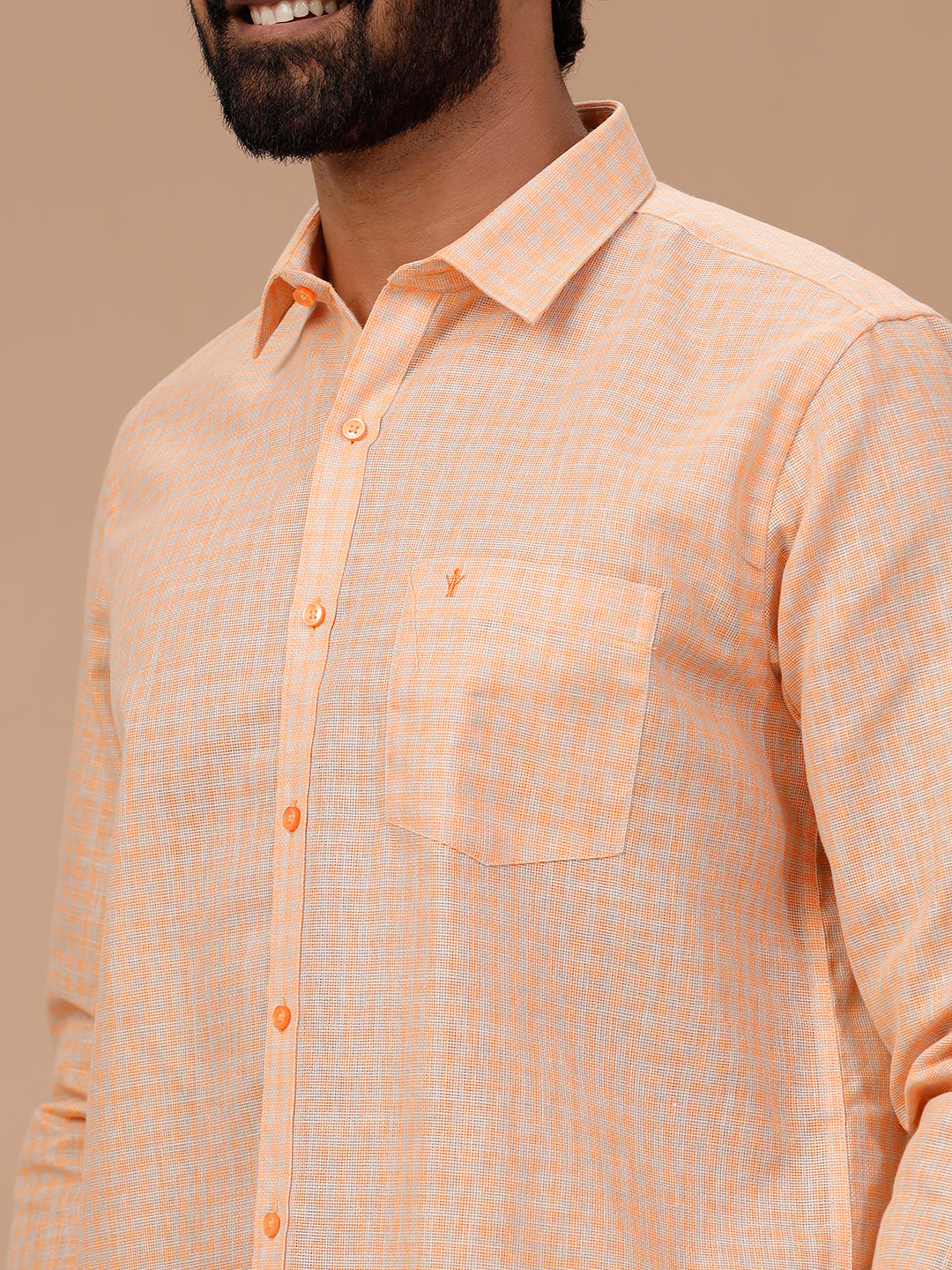 Men Cotton Rich Shirt Orange T51 AAT5