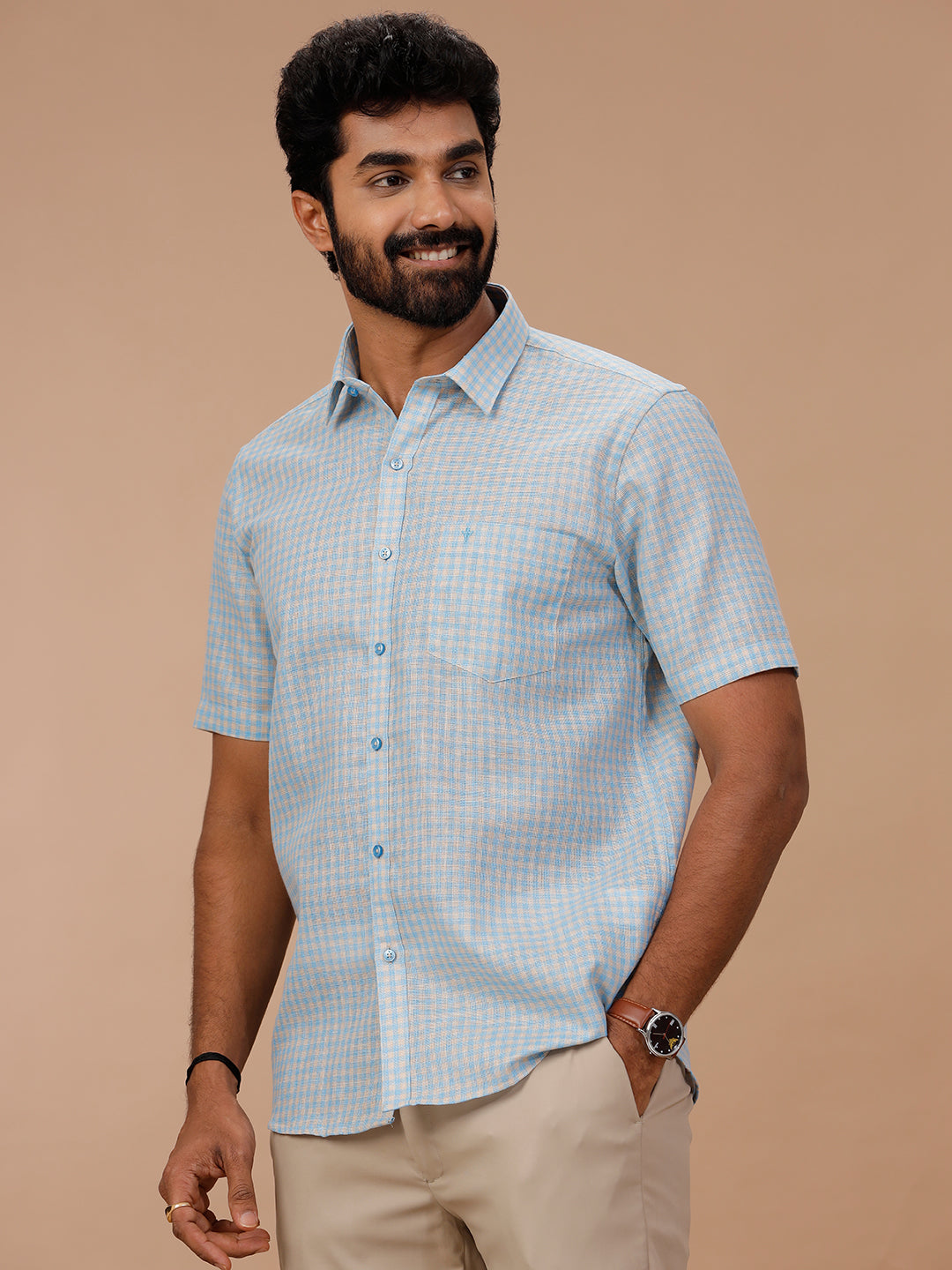 Men Cotton Rich Shirt Blue T51 AAT3