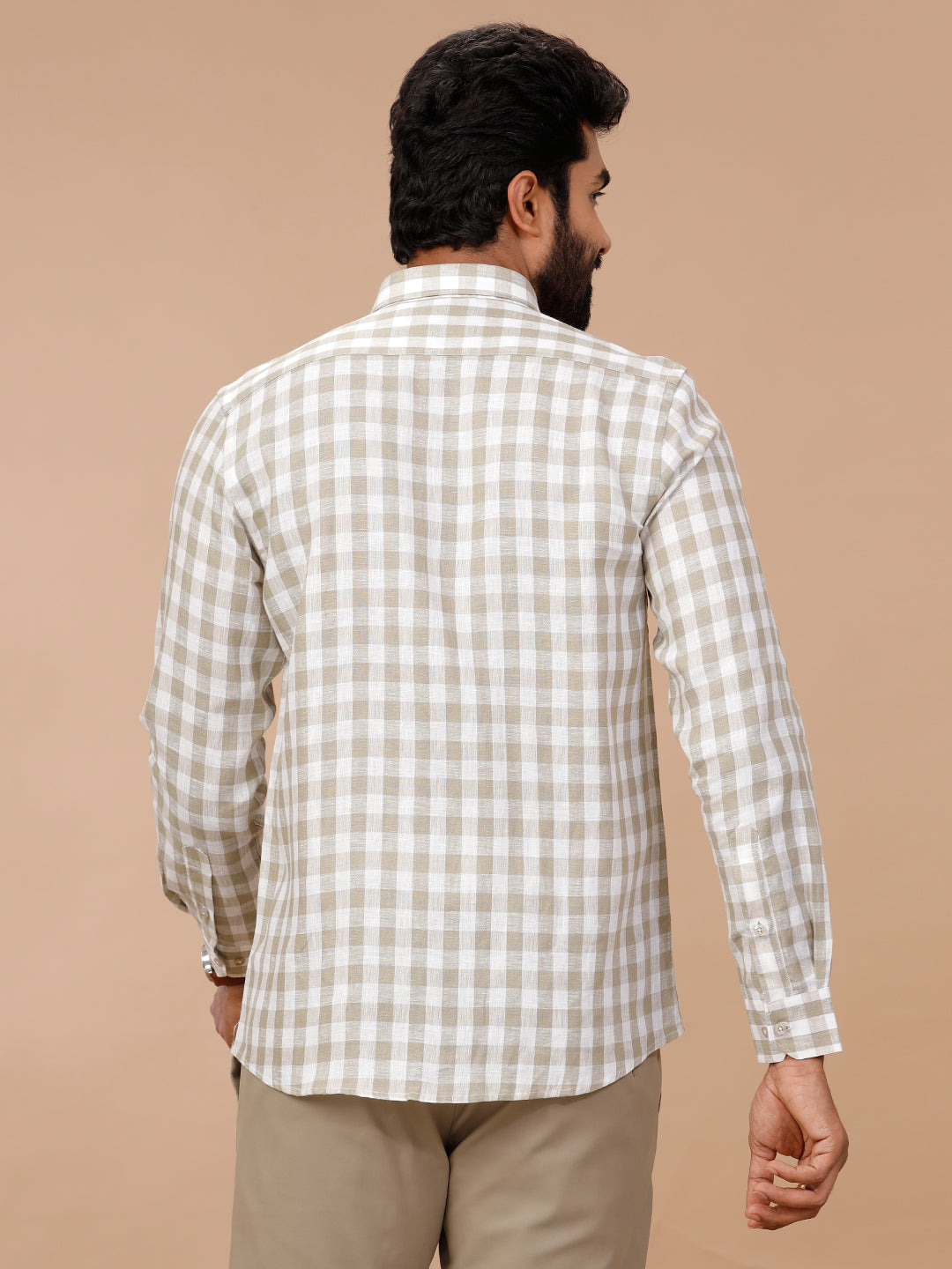 Men Pure Linen Checked Shirt Green - LS74