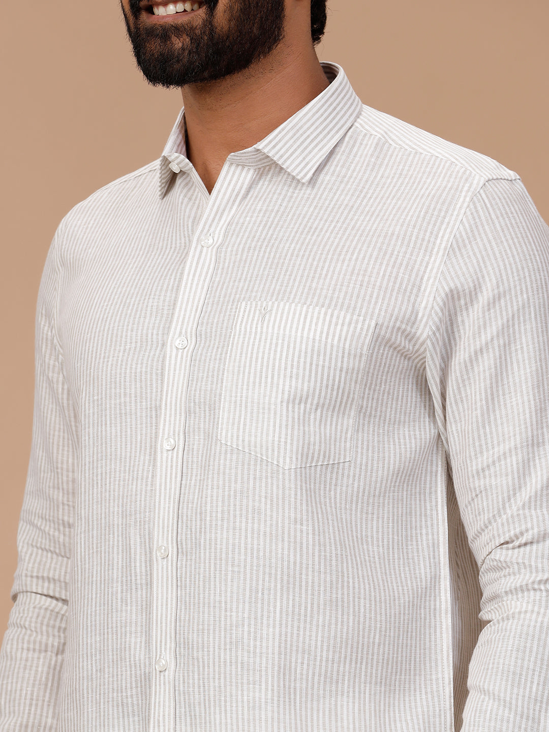 Men Pure Linen Striped Shirt White LS87