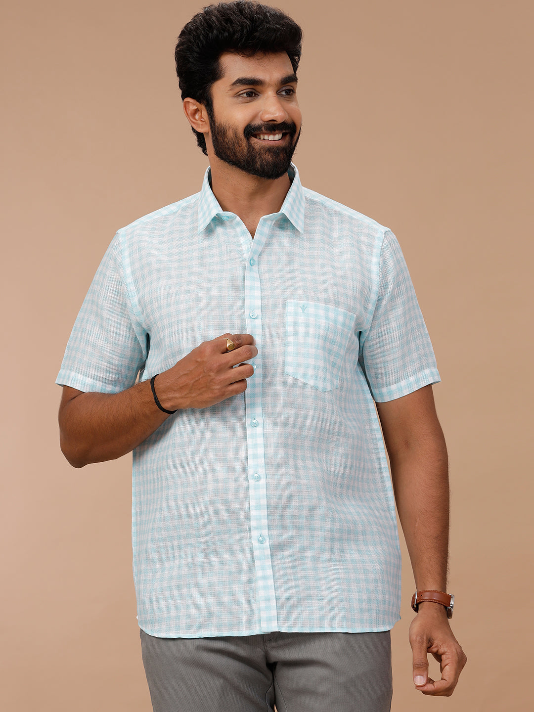 Men Cotton Rich Shirt Blue T51 AAT2