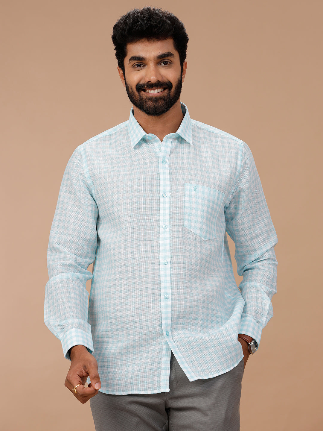 Men Cotton Rich Shirt Blue T51 AAT2