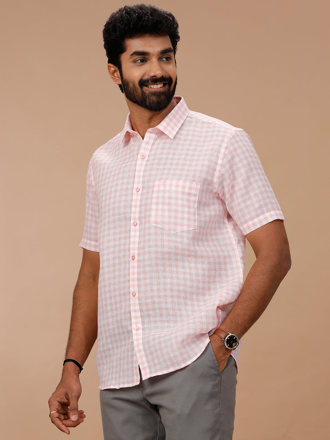 Men Cotton Rich Shirt Pink T51 AAT4