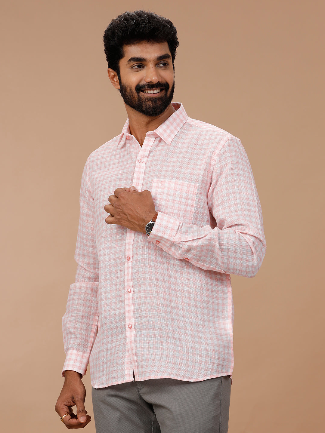 Men Cotton Rich Shirt Pink T51 AAT4